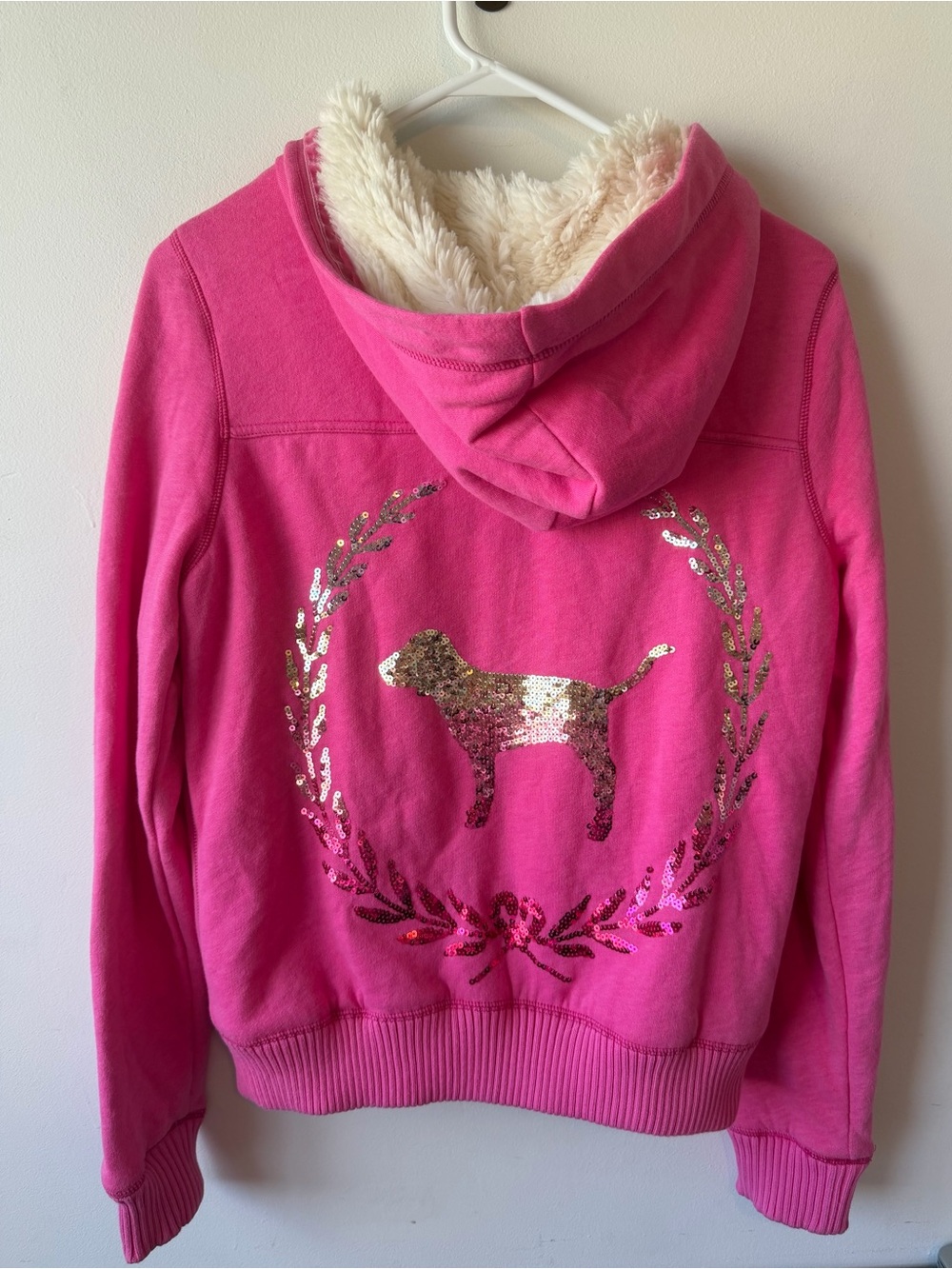 Pink Victoria's Secret Vintage Pink Faux Fur Dog Sequin Bling Jacket M